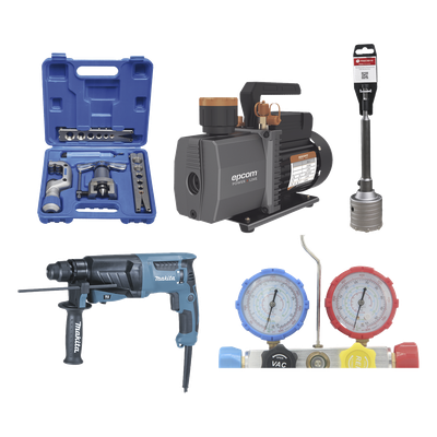 KITPROMIN - Kit profesional / Mini split / Bomba de vacío 2RS-2R-R32 / Manómetro HBSBZ6 / Kit Abocardado CT809 / Rotomartillo HR2630J / Broca PSTC02003