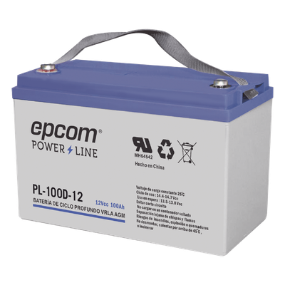 PL-100-D12 - Acumulador EPCOM 12V, 100Ah Tecnología VRLA AGM Ciclo Profundo para Aplicaciones Fotovoltaicas terminales tipo M6 ( HEX )