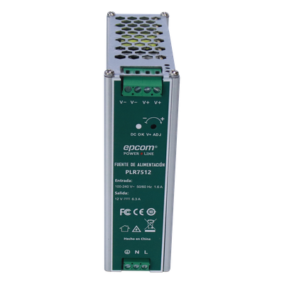 PLR-7512 - Fuente de alimentación / Entrada 100-240 Vac / Salida 12 Vcc 6.3 A / 75 W / Montaje en riel DIN / 4.53 x 1.55 x 5.08 pulgadas