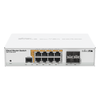 CRS112-8P-4S-IN - CRS112-8P-4S-IN, Switch PoE 8 GbEth, 4 SFP, 160w, 802.3af/at y 24v pass