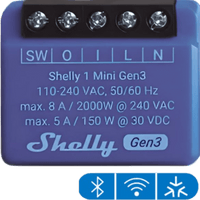 SHELLY1MINIGEN3 - Relé Inteligente Wi-Fi / 1 Canal / Contacto Seco / 8 A / Ultra Compacto 29 x 35 x 16 mm / Compatible con Alexa y Google Assistant