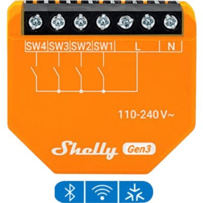 SHELLYI4GEN3 - Controlador de Entradas Digitales / WiFi 2.4 GHz / 4 Canales / AC 110-240V / 0.14x0.12x0.06 ft / Control Local y Nube
