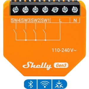 SHELLYI4GEN3 - Controlador de Entradas Digitales / WiFi 2.4 GHz / 4 Canales / AC 110-240V / 0.14x0.12x0.06 ft / Control Local y Nube