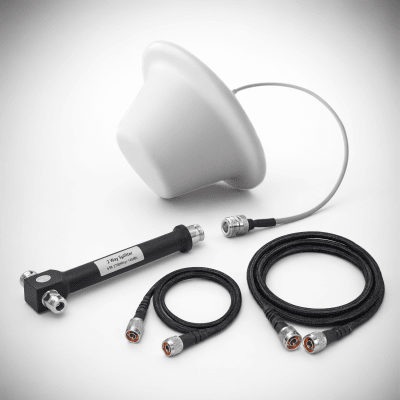 EP1DIV-1ANT-2CCN - Kit de Antena Omnidireccional tipo Domo y Divisor de Potencia de 2 salidas / Jumpers Coaxiales de 3 y 15 m con conectores N macho