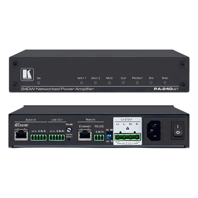 PA-240NET - Amplificador de Potencia / 240W / Dante Integrado / Hi-Z 70V/100V y Lo-Z 4Ω/8Ω / DSP 32 bits 96 kHz / Control RS-232 e IP