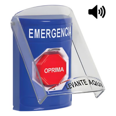 SS24A9EM-ES - Botón Multipropósito / Superficie / Tapa Policarbonato / Bocina Integrada / Texto Emergencia Español / ADA Compatible / 2.4 in x 3.5 in