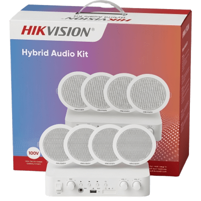 Kit de Amplificador Bluetooth Hikvision DS-QAE0KA60206-4 con 4 Altavoces de Plafón, Sistema 100V