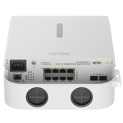 WIPCMS310GFOV2 - Switch PoE Industrial / 8 Puertos Gigabit / 2 SFP Uplink / PoE++ 90W / PoE+ 30W / 110W Total / 20 Gbps Switching / Sin Ventilador / -30°C a 60°C