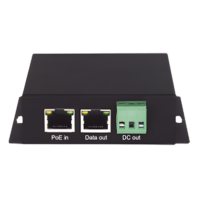 WI-POE31S - Splitter PoE / 1 Puerto PoE Entrada / 1 Puerto Salida Datos / Salida 12 Vcc 2A / Protección ESD 8 kV / Compacto