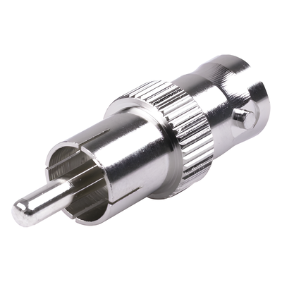 RFB-1140 - Adaptador Coaxial / BNC Hembra a RCA Macho / 50 Ohm / En Línea / Níquel-Plata-Delrin