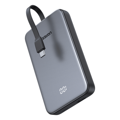 75161B - Power Bank / 10000 mAh / 37 Wh / Salida USB-C PD 20W / Salida USB-A SCP 22.5W / Cable USB-C Integrado / Indicador Digital LED