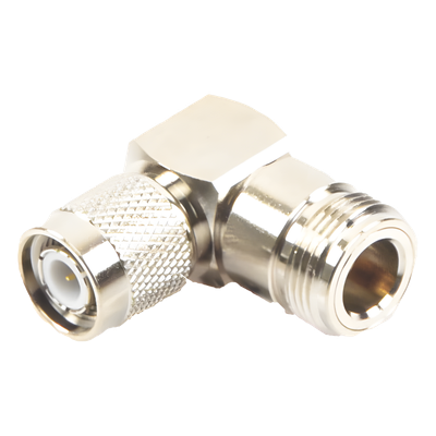 RFT-1234-11 - Adaptador Coaxial / Ángulo Recto / TNC Macho a N Hembra / Cuerpo Bronce Niquelado / Contacto Oro 24K / Aislante Teflón