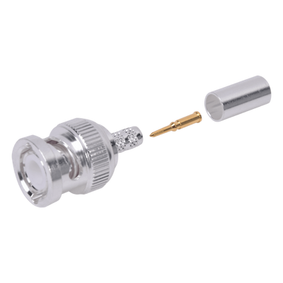 RFB-1106-2T - Conector BNC Macho de Anillo Plegable para Cable LMR-195, RG-58/U, RG-142, Níquel/ Oro/ Teflón.