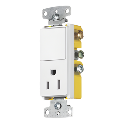 HUB-RCD-108W - Combinación de Contacto y Apagador Decorador / 15A / 125V CA / 1 Polo / Interior Seco / -20°C a 60°C