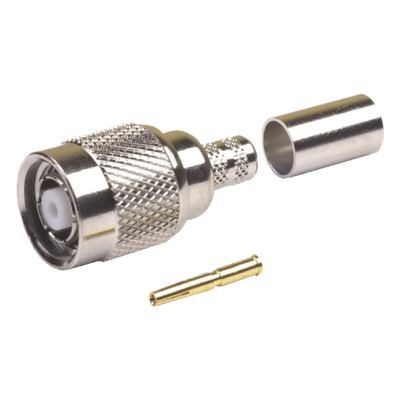RP-1202-X - Conector Coaxial TNC Macho Inverso / Anillo Plegable / Cables LMR-240 y RG-8/X / Níquel / Oro / Teflón