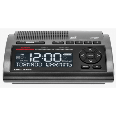 WR400 - Radio de Alerta Meteorológica / 7 Canales NOAA y Environment Canada / Sirena 85 dB / 25 Ubicaciones Programables / Reloj Dual / Carga USB