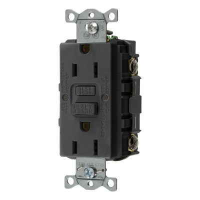HUB-GFR-ST-15-BK - Contacto GFCI Auto-verificación / 15 A / 125 V / 2 Polos 3 Hilos / NEMA 5-15R / Grado Comercial
