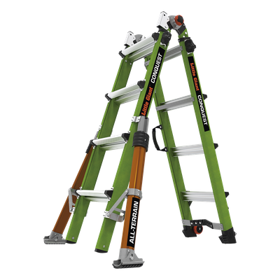 CONQUEST2.0 - Escalera Multi-Posiciones / 6.7 m (22') / Suelos Inclinados / Bloqueo Rápido / Almohadilla Giratoria / Ruedas Tip Glide