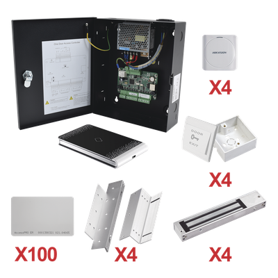 KIT-TARJETA-04 - Kit de Control de Acceso con TARJETA para 4 Puertas  / TODO INCLUIDO / Software IVMS4200 incluido