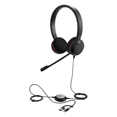 EVOLVE20DUOUCUSBC/A - Headset Profesional con Cable / Cancelación de Ruido Avanzada / USB-C y USB-A / Certificación UC y Microsoft Teams / Altavoces 28 mm / Plug-and-Play