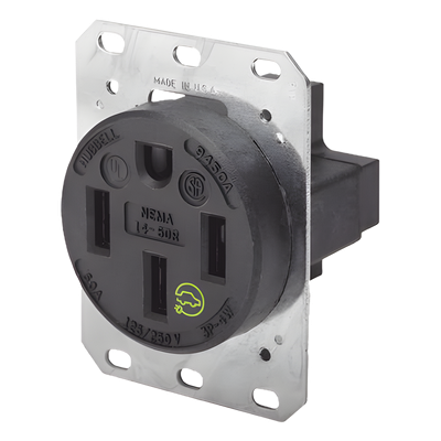 HUB-HBL-9450A - Receptáculo Industrial / 50 A / 125/250 V CA / 3 Polos 4 Hilos / NEMA 14-50R / IP20 / -40°C a 75°C
