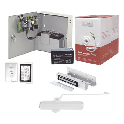 ACCESSKIT11P - Sistema de Control de Acceso / Teclado Antivandálico con Lector / Chapa Magnética 600 lb (272 kg) / Cierrapuerta 40-65 kg / Fuente 12VCC 3A con Batería de Respaldo