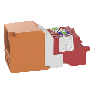 CJ5E88TOR - Conector Jack RJ45 / Cat 5e / 8P8C / Estilo T / Mini-Com / Terminación sin Impacto / 100W PoE / Naranja