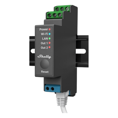 SHELLYPRO2 - Relevador Inteligente / 2 Canales / 16A por Canal / Wi-Fi, Bluetooth y Ethernet / Montaje en Riel DIN / Control Local y Remoto