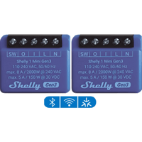 SHELLY1MINIGEN3X2 - Relé Inteligente Wi-Fi / 1 Canal / 8 A (2000 W) / Contacto Seco / Ultra Compacto / Control por Voz / 2.4 GHz