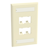 CFPL4EIY - Placa de Pared Vertical / 4 Puertos Mini-Com / Diseño Plano / Con Espacios para Etiquetas / 2.75 x 4.5 in / ABS Marfil