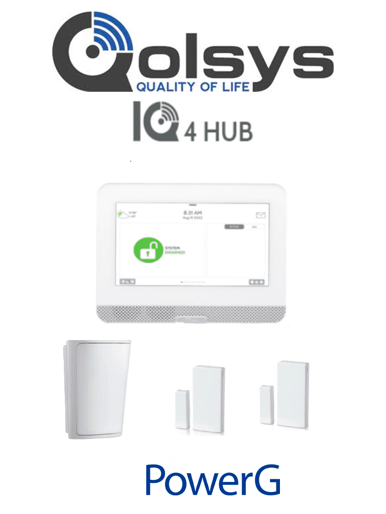 Sistema de Alarma QOLSYS IQ HUB con Pantalla Táctil 7", Power G 915 Mhz, 1 Sensor PIR PG9914 y 2 Sensores Magnéticos PG9303
