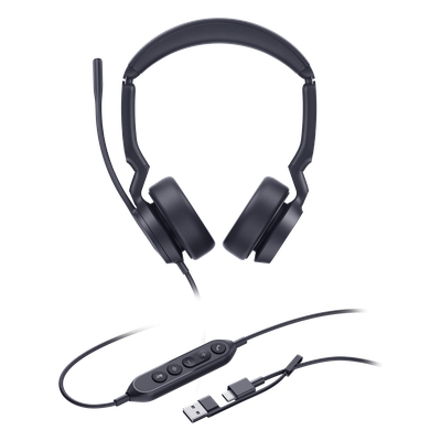 UH44-DUAL-UC-USB-C/A - Auriculares USB Profesionales / Cancelación de Ruido con IA / Altavoz 35 mm / USB-C/A Plug-and-Play / 20 Hz - 20 kHz