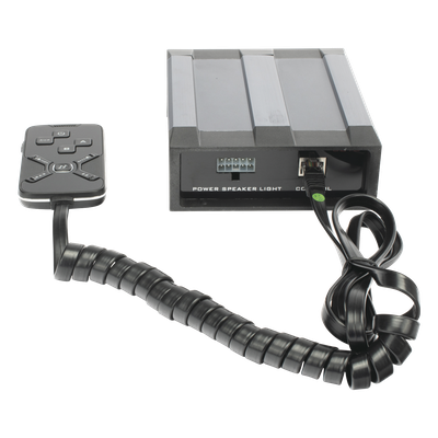 X100S - Sirena Vehicular de 100W de Potencia, Con Controlador Unimando Para Tonos, 2 Salidas Auxiliares y Microfono