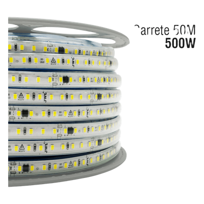 JLML-2835-07B - Manguera LED Luminosa Blanca de Resina Transparente y Flexible / Para uso Interior o Exterior / Carrete de 50 m/ 110V CA  4.2 A/ 500 W Potencia / T.C.C. 6500 K.