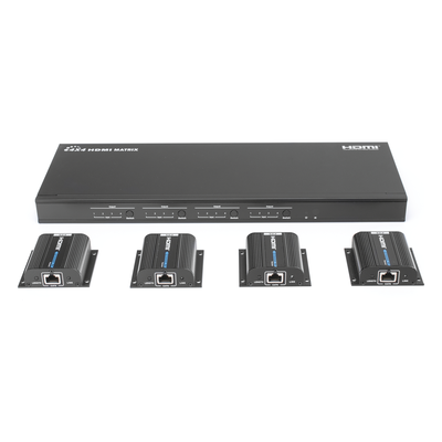 TT744 - MATRICIAL Y EXTENSOR DE VIDEO HDMI 4 x 4 / 4 Entradas HDMI / 4 Salidas HDMI Loop / 4 Salidas RJ45 para Extender la señal 40 metros por salida  /  1080 @ 60Hz / Conmutación por RS232, Control Remoto o Ethernet.