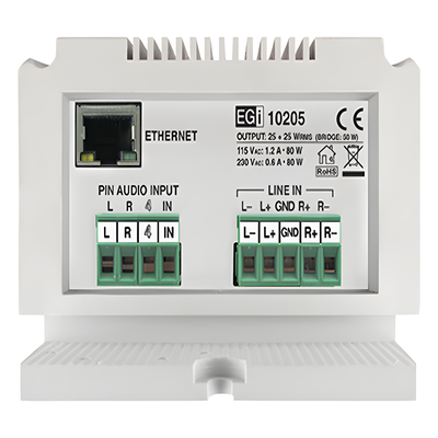 10205 - ETAPA DE POTENCIA DE AUDIO IP 2X25W O 1X50W EN FORMATO CARRIL DIN ESTÉREO/MONO