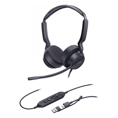 UH42-DUAL-TEAMS-USB-C/A - Auriculares Profesionales USB / Cancelación de Ruido con IA / Altavoz 35 mm / Certificado Microsoft Teams / USB-C con Adaptador USB-A / Diseño Ergonómico Binaural