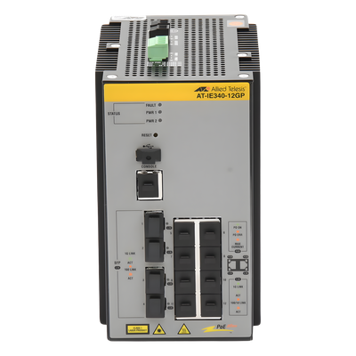 AT-IE340-12GP-980 - Allied Telesis Switch Industrial PoE+ / Capa 3 / 8 Puertos Gigabit AT-IE340-12GP-980