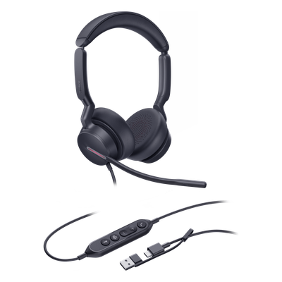 UH46-DUAL-TEAMS-USB-C/A - Auriculares Profesionales USB / Cancelación de Ruido IA con 3 Micrófonos / Altavoz 35 mm con EQ Dinámico / USB-C/A Plug-and-Play / Indicador de Ocupado / Compatible Microsoft Teams