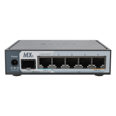 E60IUGS - E60iUGS, hEX S, Ruteador Dual Core 950MHz, 512MB RAM, 2.5G SFP, 5xGEth, USB, RouterOS v7 L4, gabinete plástico