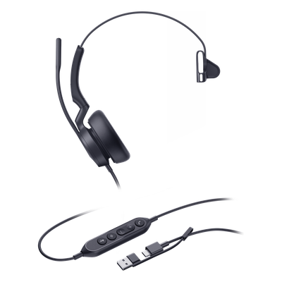 UH46-MONO-TEAMS-USB-C/A - Auriculares USB Mono / Cancelación de Ruido IA / Altavoz 35 mm / USB-C/A Plug-and-Play / Compatible con Microsoft Teams