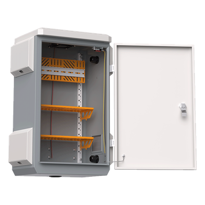 WI-IOTBOX02 - Gabinete Exterior IP55 / Acero SPCC 680 x 480 x 315 mm / Rieles DIN / 4 Placas Laterales / Microswitch