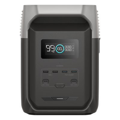 EFD31500 - Estación de Energía Portátil Delta 3 1536Wh Litio LFP / 6 AC 1800 W (Max. 3600W) / 2 USB-C 100W / Capacidad para Aumentar Respaldo / Cargador de Coche 10A a 12.6V / Conectividad WiFi y Bluetooth (App) / Carga Solar 500W Max.