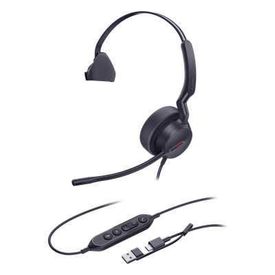 UH44-MONO-USB-C/A - Headset USB Mono / Cancelación de Ruido AI / Altavoz 35 mm / USB-C/A / Indicador de Ocupado / 20 Hz - 20 kHz