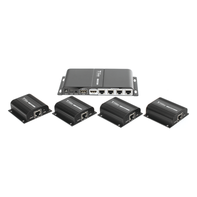 TT714PRO - Kit Divisor y Extensor HDMI (Extender Splitter)  / Divide 1 Fuente HDMI a 4 Pantallas / Extiende la señal HDMI hasta 40 m / Resolución 1080P @ 60 Hz / Cat 6/6a/7 / Cero Latencia / Salida Loop en el Tx / IR / Alimente solo el Tx (PoC).