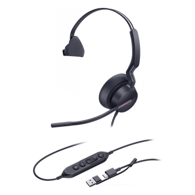 UH46-MONO-TEAMS-USB-C/A - Auriculares USB Mono / Cancelación de Ruido IA / Altavoz 35 mm / USB-C/A Plug-and-Play / Compatible con Microsoft Teams
