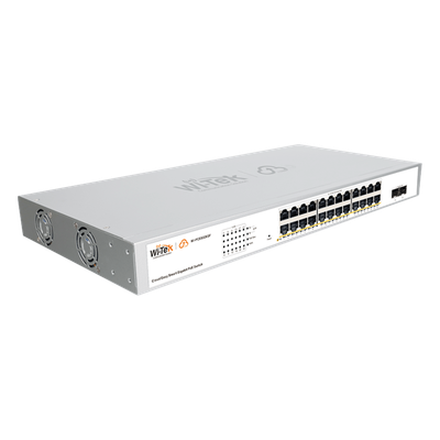 WI-PCES326GF - Switch Administrable PoE / 24 Puertos Gigabit PoE af/at / 2 x SFP Gigabit / 52 Gbps / Presupuesto PoE 370 W / Administración Cloud