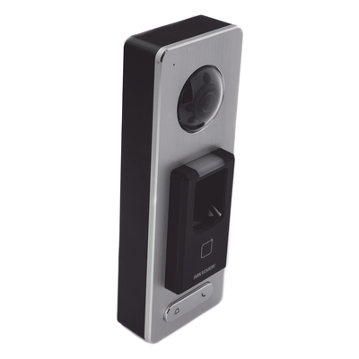 DS-K1T501SF - 2 EN 1 / Lector Biométrico IP65 con Función de Videoportero y lector QR Incluida/ Llamada a APP de Smartphone Hik-Connect P2P (No requiere monitor) /  Soporta Tarjetas - Huellas - Códigos QR / Cámara 2 MP Compatible con DVRs y
