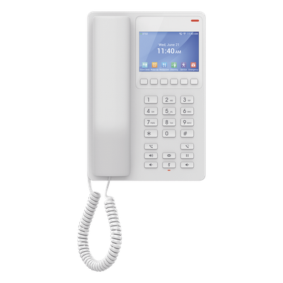 GHP630 - GHP630, Teléfono Hotelero IP Blanco, LCD Color 3.5", 2 SIP 2 líneas, GDMS, soporta PoE