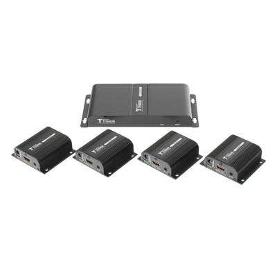TT714PRO - Kit Divisor y Extensor HDMI (Extender Splitter)  / Divide 1 Fuente HDMI a 4 Pantallas / Extiende la señal HDMI hasta 40 m / Resolución 1080P @ 60 Hz / Cat 6/6a/7 / Cero Latencia / Salida Loop en el Tx / IR / Alimente solo el Tx (PoC).